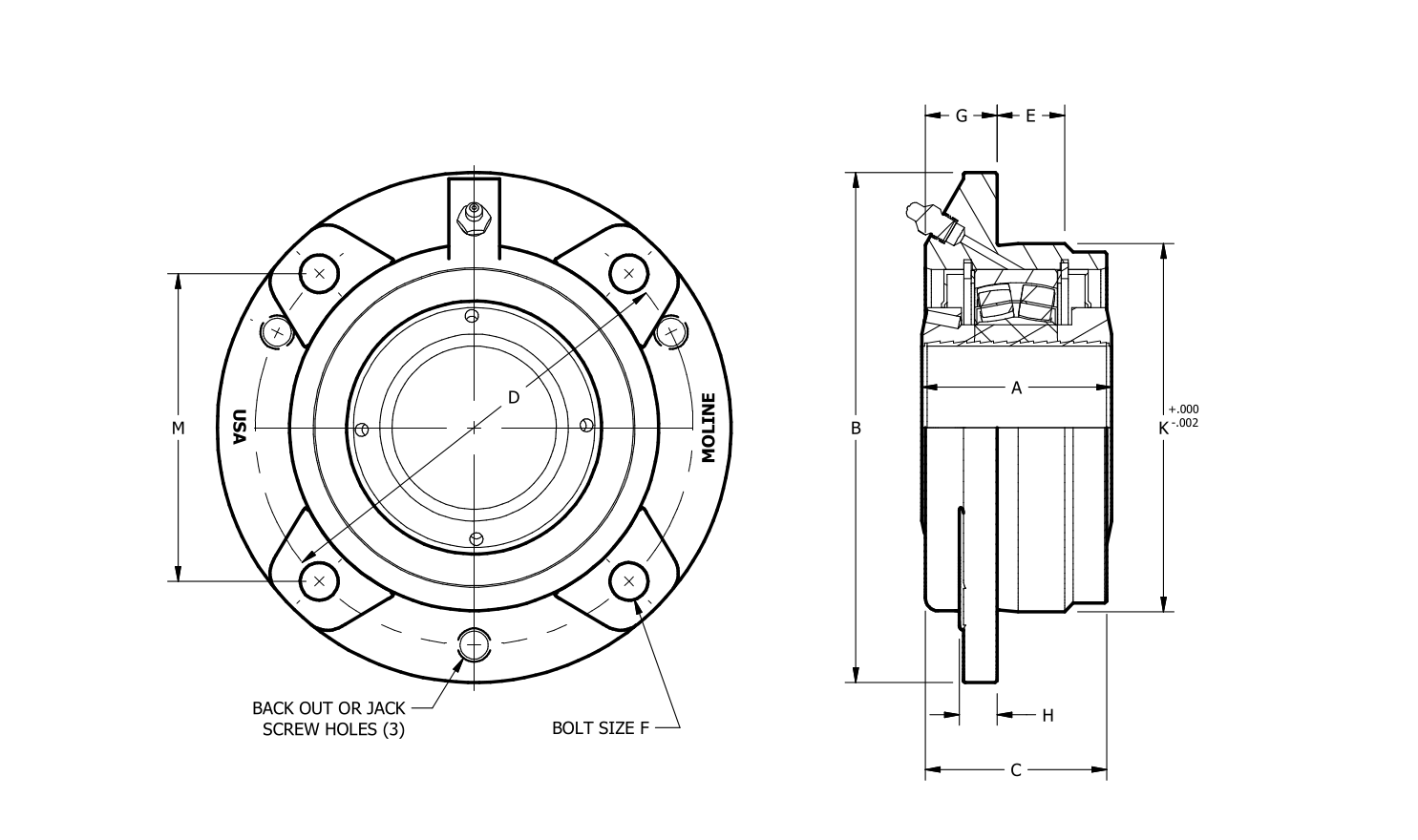 ME3000 Piloted Flange dimensional drawing