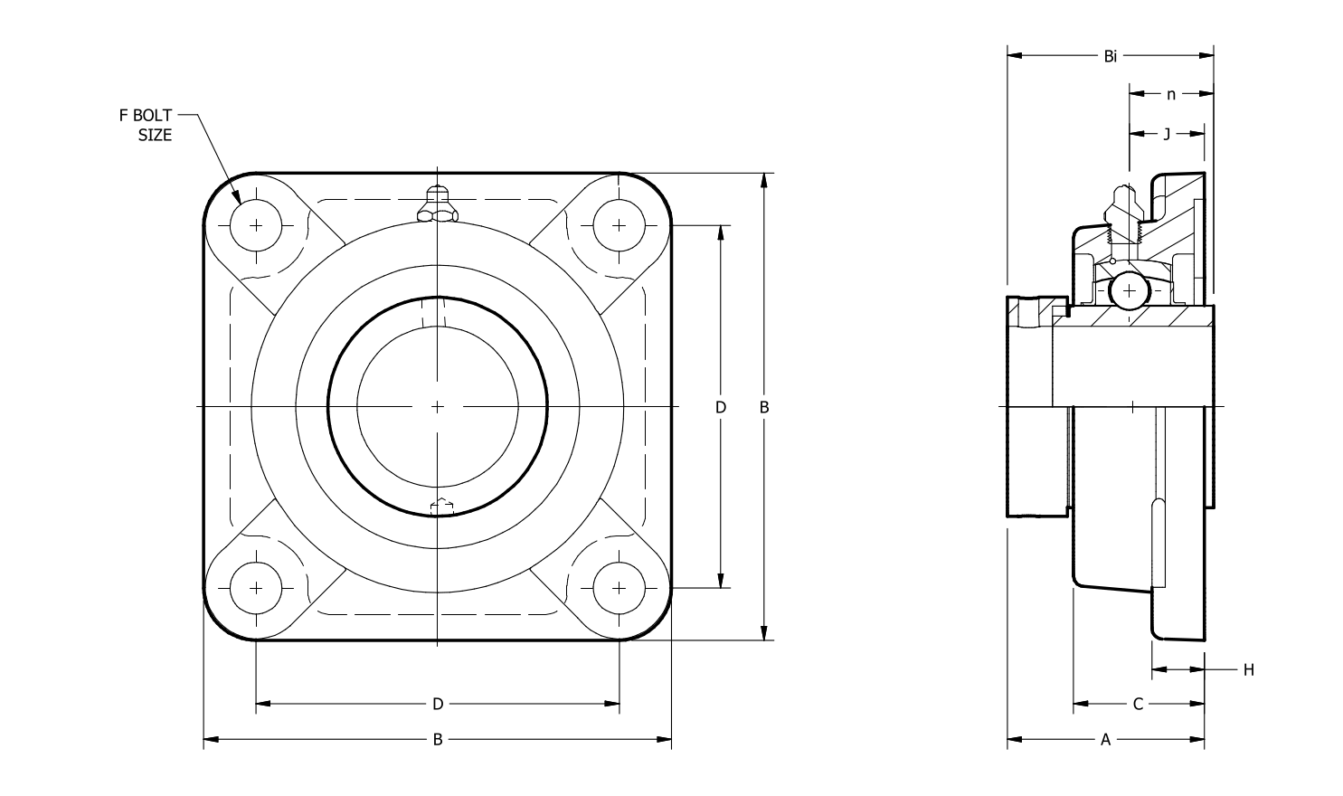 Normal Duty HC 4-Bolt Flange dimensional drawing
