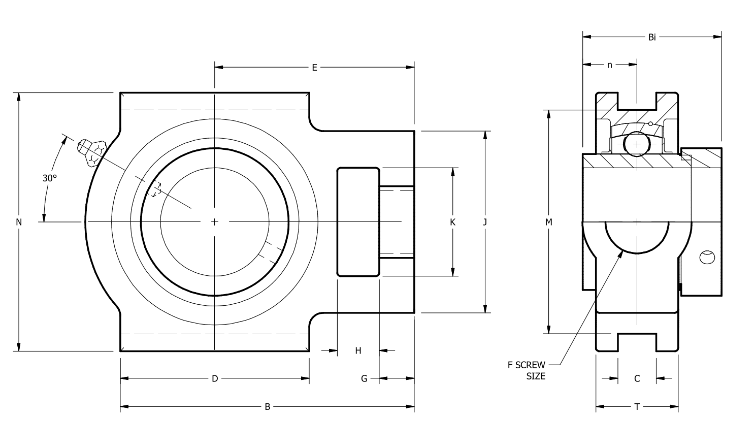 Normal Duty HC Wide Slot Take-up dimensional drawing